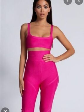 Hot Pink Coord Crop Tank and High-Waist Leggings Set